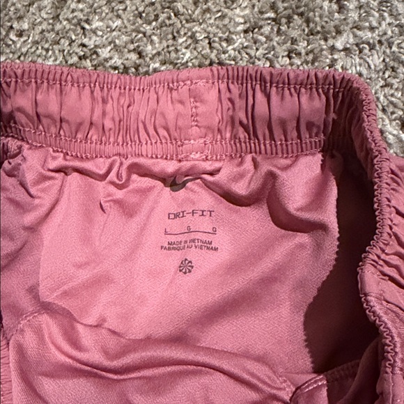 Nike Women's Rose Pink Athletic Shorts with White Swoosh - Picture 2 of 2